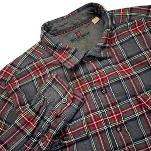 Woolrich Mens XL Flannel Shirt Gray Red Plaid Cotton Button‎ Down Pockets
